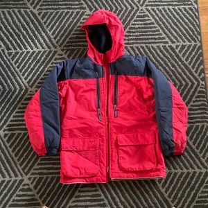Red and navy snow coat